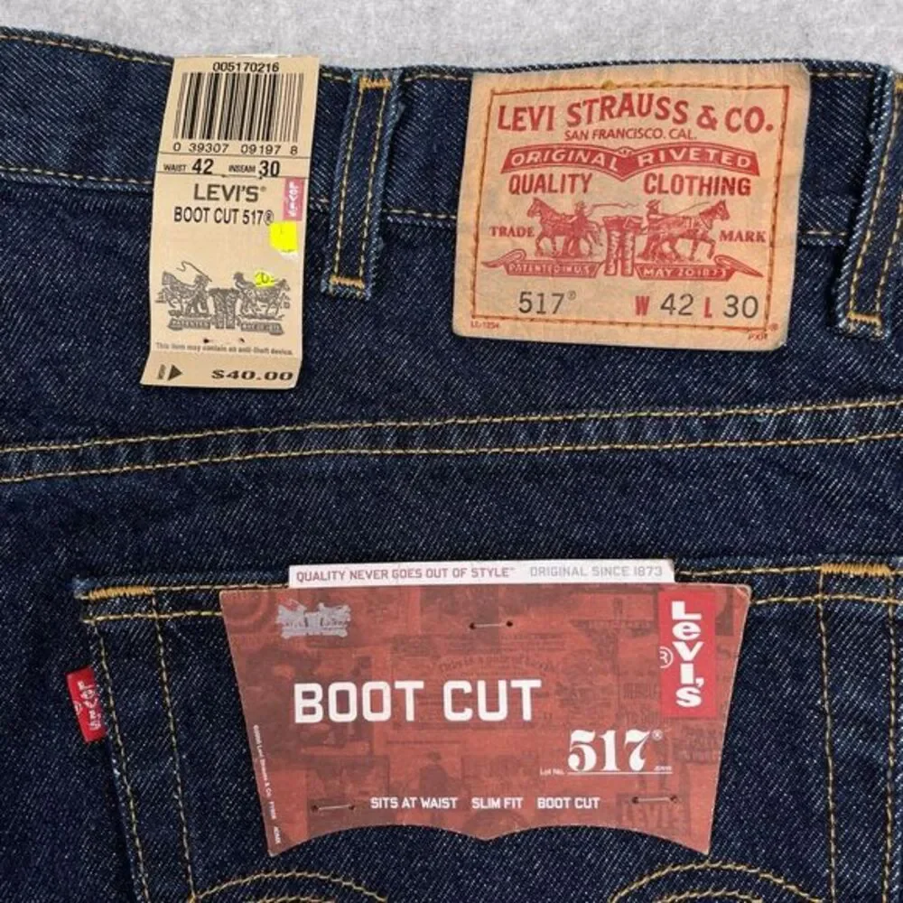 NEW Y2K Levis 517 Boot Cut Jeans Mens 42 x 30 (41x31) Dark Wash Deadstock Cowboy